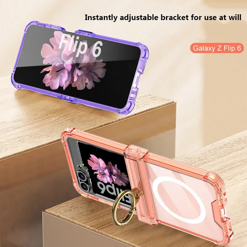 Samsung Galaxy Z Flip 6 Hinge Protective Magnetic Case with Ring Holder