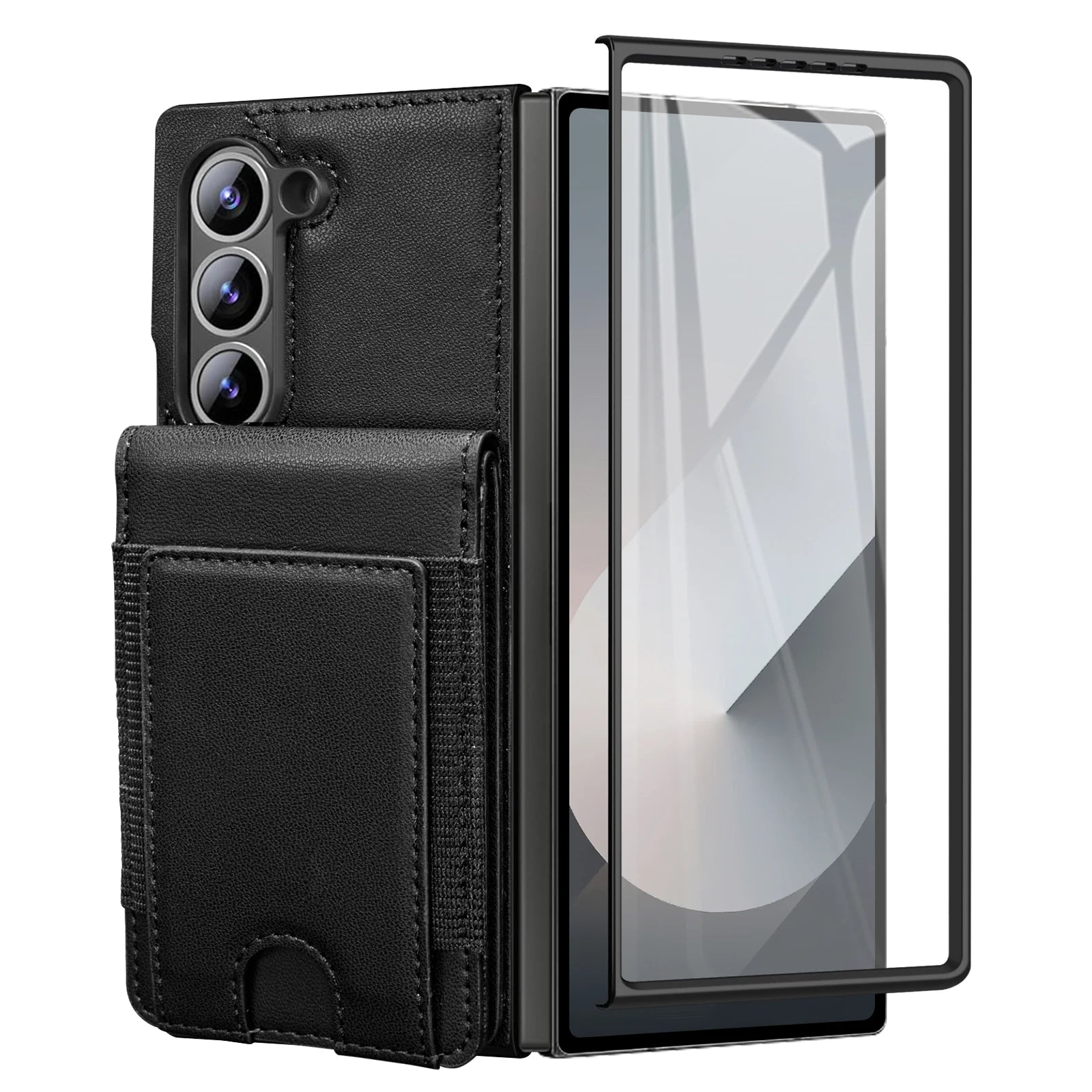 Vertical Card Slot Leather Wallet Case with Tempered Glass for Samsung Galaxy Z Fold 6