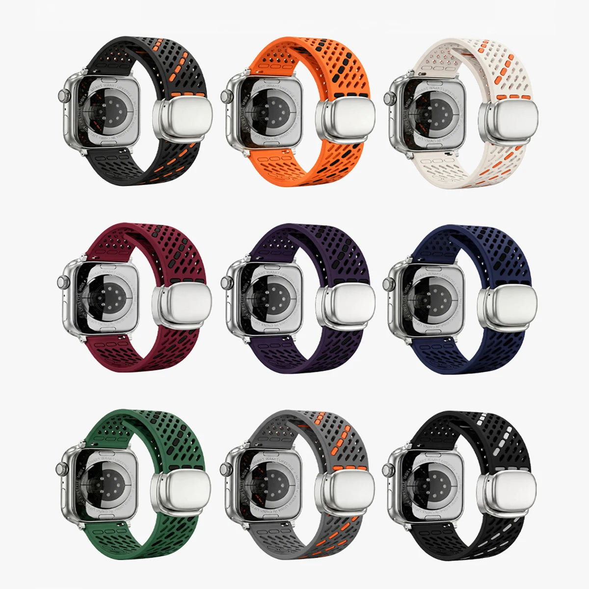 Perforated Silicone Band with Magnetic Buckle for Apple Watch