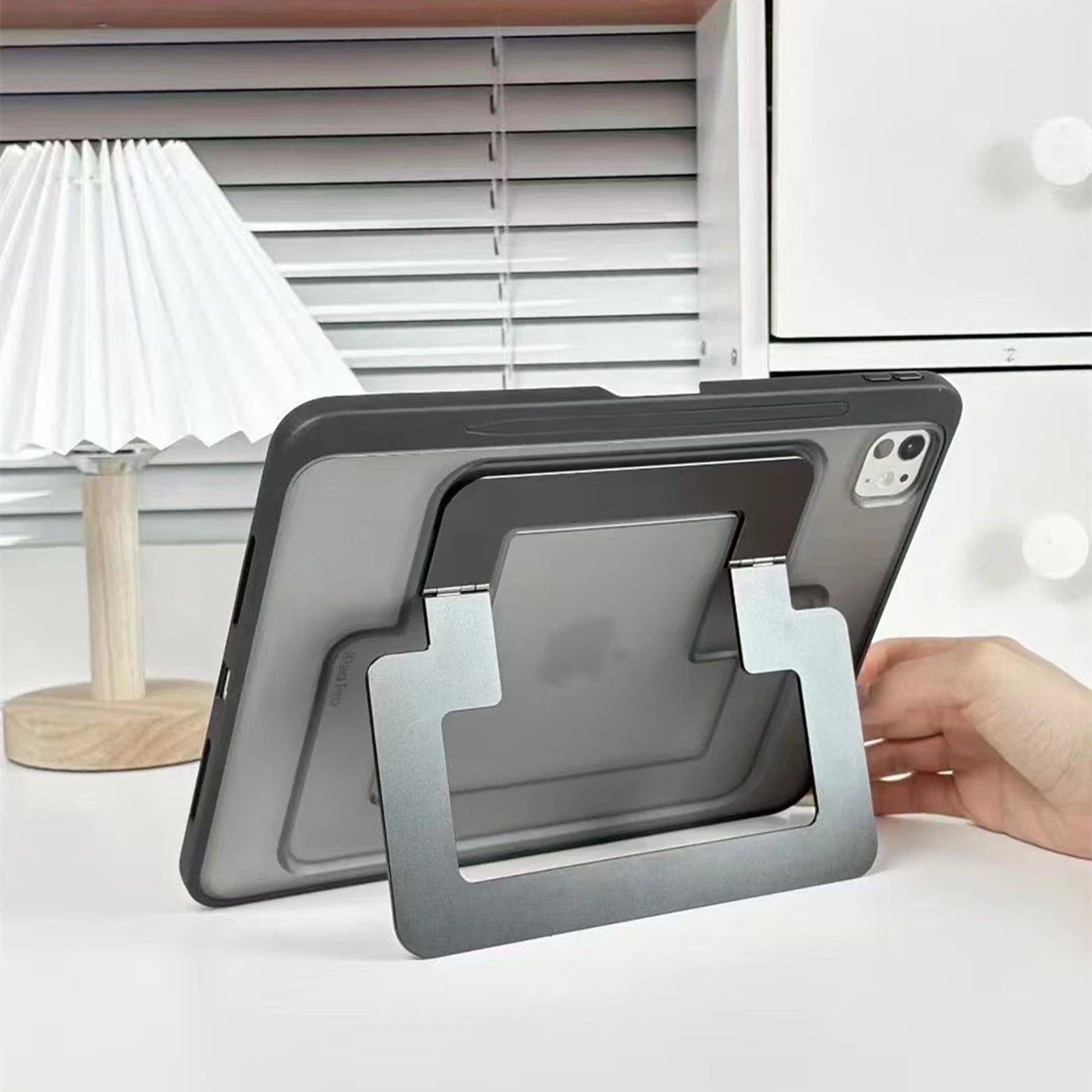 iPad Pro M4 (2024) Acrylic Case with Shockproof Protection & Metal Kickstand Grip