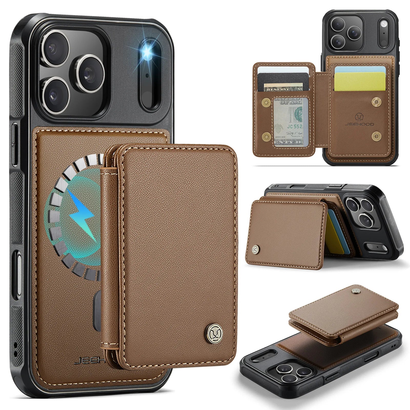 2-in-1 Detachable Business PU Leather MagSafe Case with RFID Card Slot for iPhone 17 Series