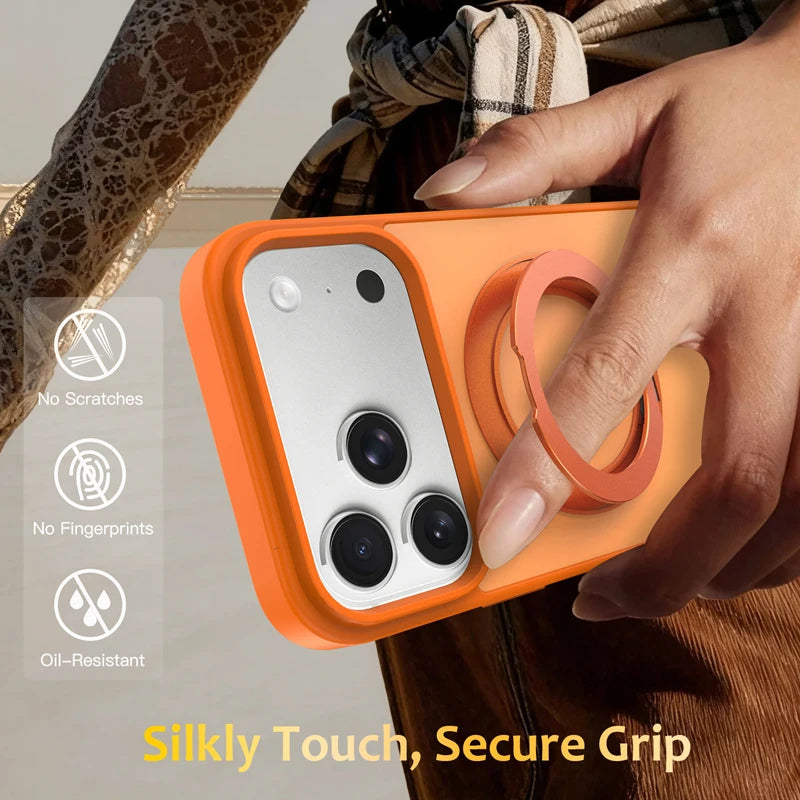 Matte PC TPU MagSafe Case with 360° Rotating Ring Stand for iPhone 18 Series