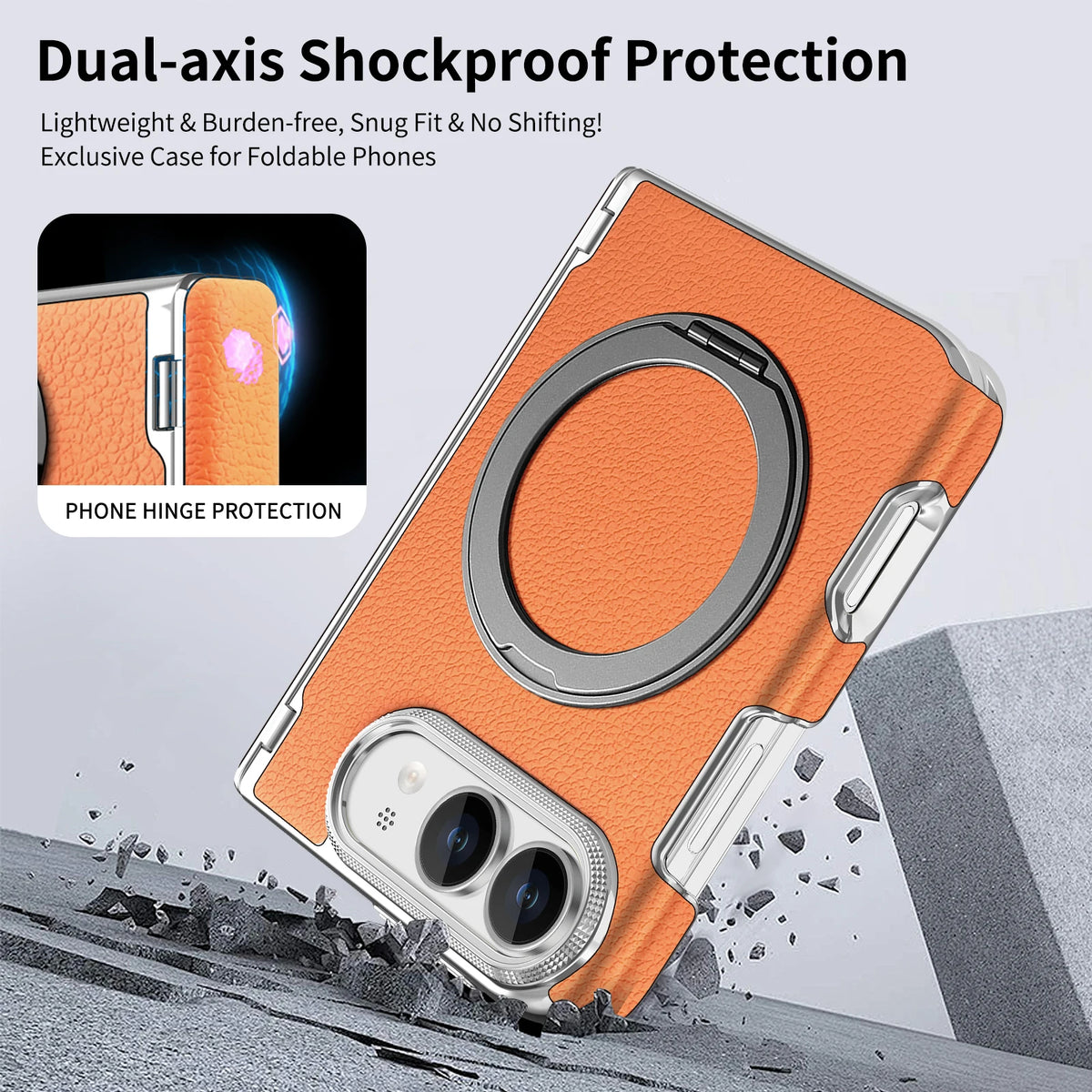 Shockproof Lychee Leather Case with 360° Rotating Ring Stand for iPhone Duo