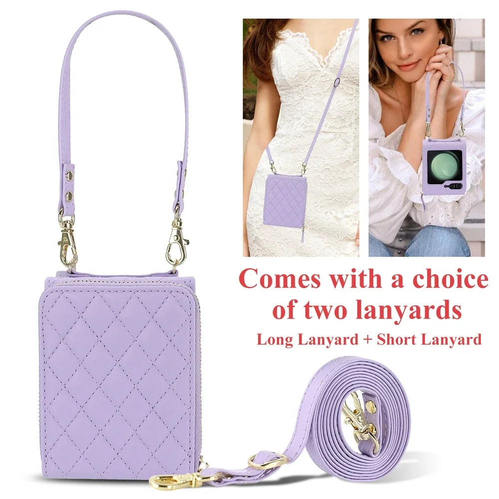 Crossbody Leather Wallet Case with Zipper & Card Holder for Samsung Galaxy Z Flip 6