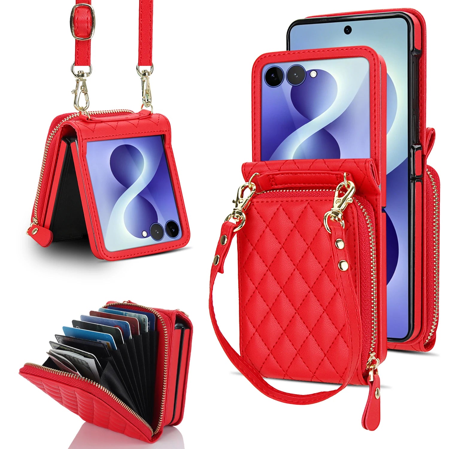 Premium Leather Wallet Cover with Zipper Card Pocket for Samsung Galaxy Z Flip 8