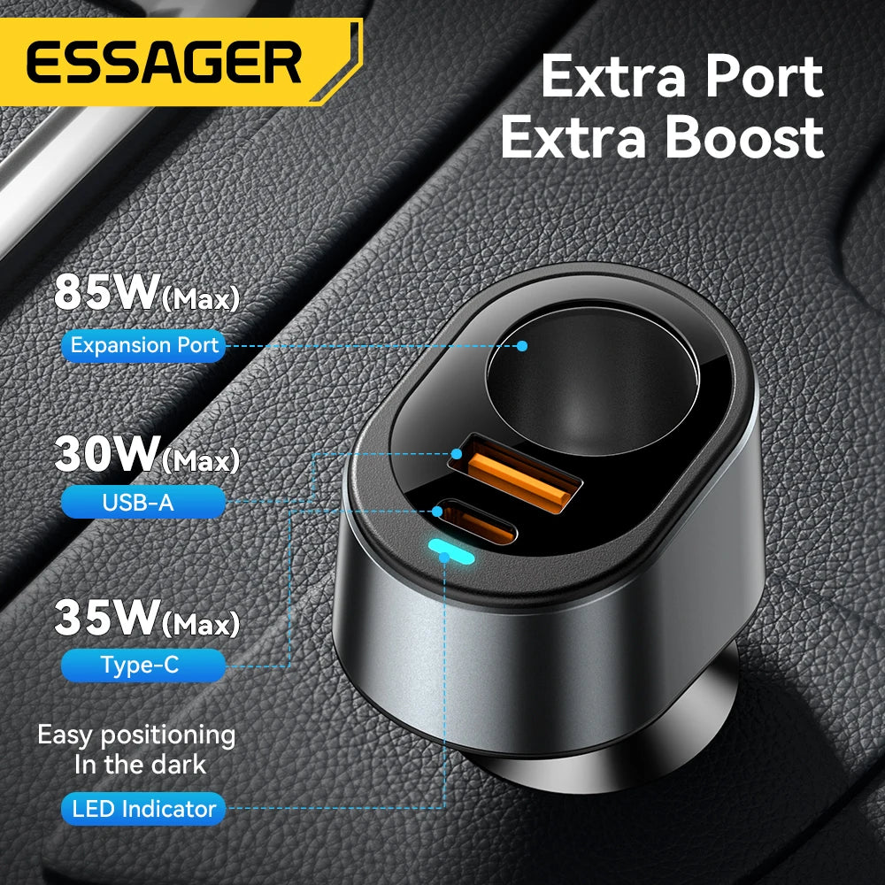 Essager 120W USB-C Car Charger with 85W Lighter Port