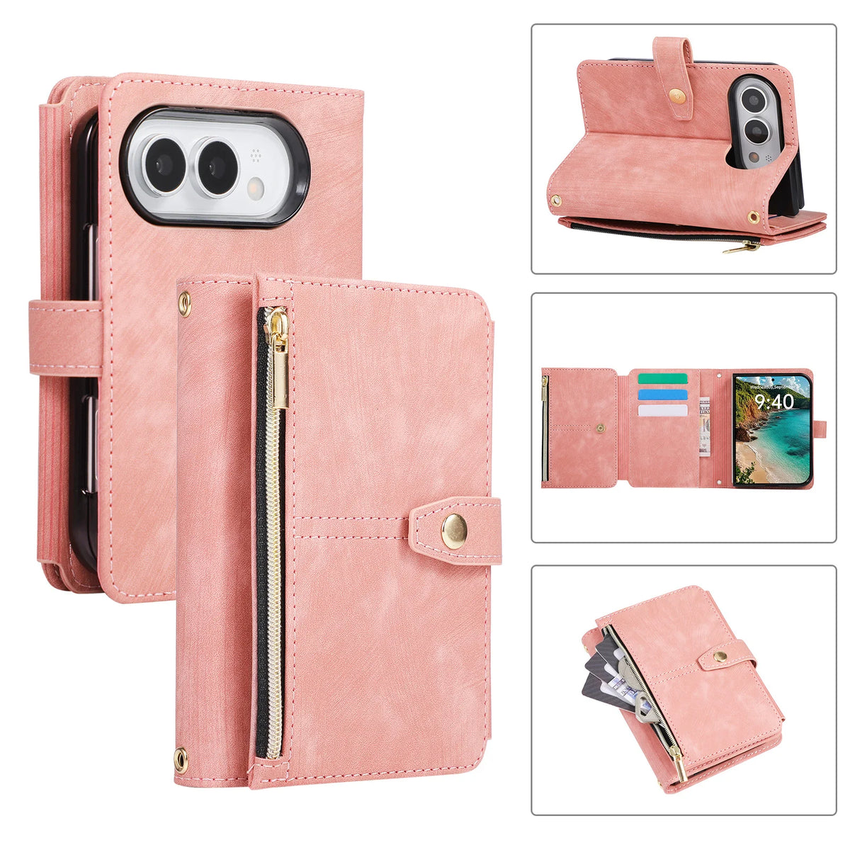 Leather Crossbody Wallet Case with 9 Card Slots for iPhone Duo