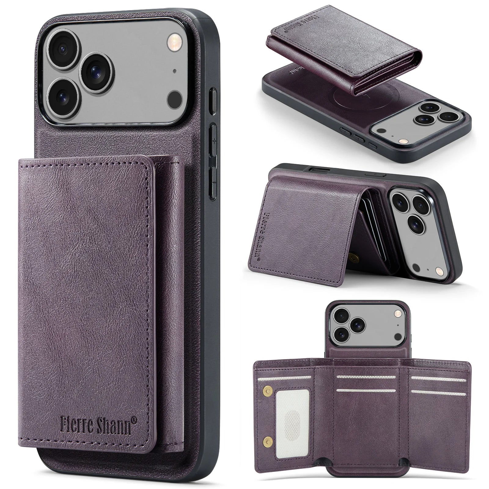 iPhone 17 Series MagSafe Leather Case with 5-Card Holder Stand