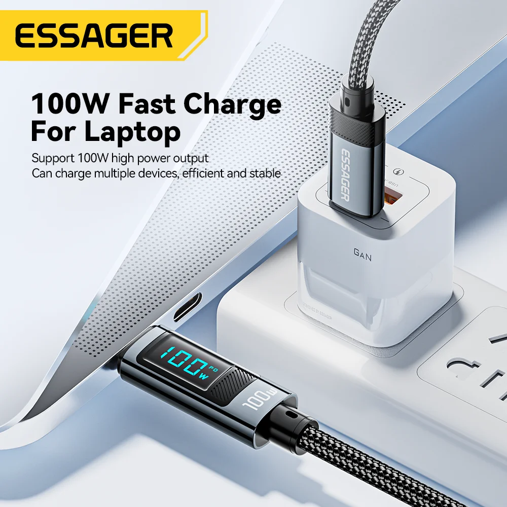 Essager 100W USB Type-C Fast Charging 90° Elbow Cable with LED Digital Display