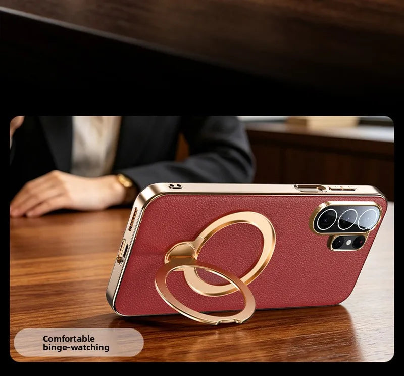 Leather Case with 360° Rotating Magnetic Ring Bracket for Samsung Galaxy S24 Series