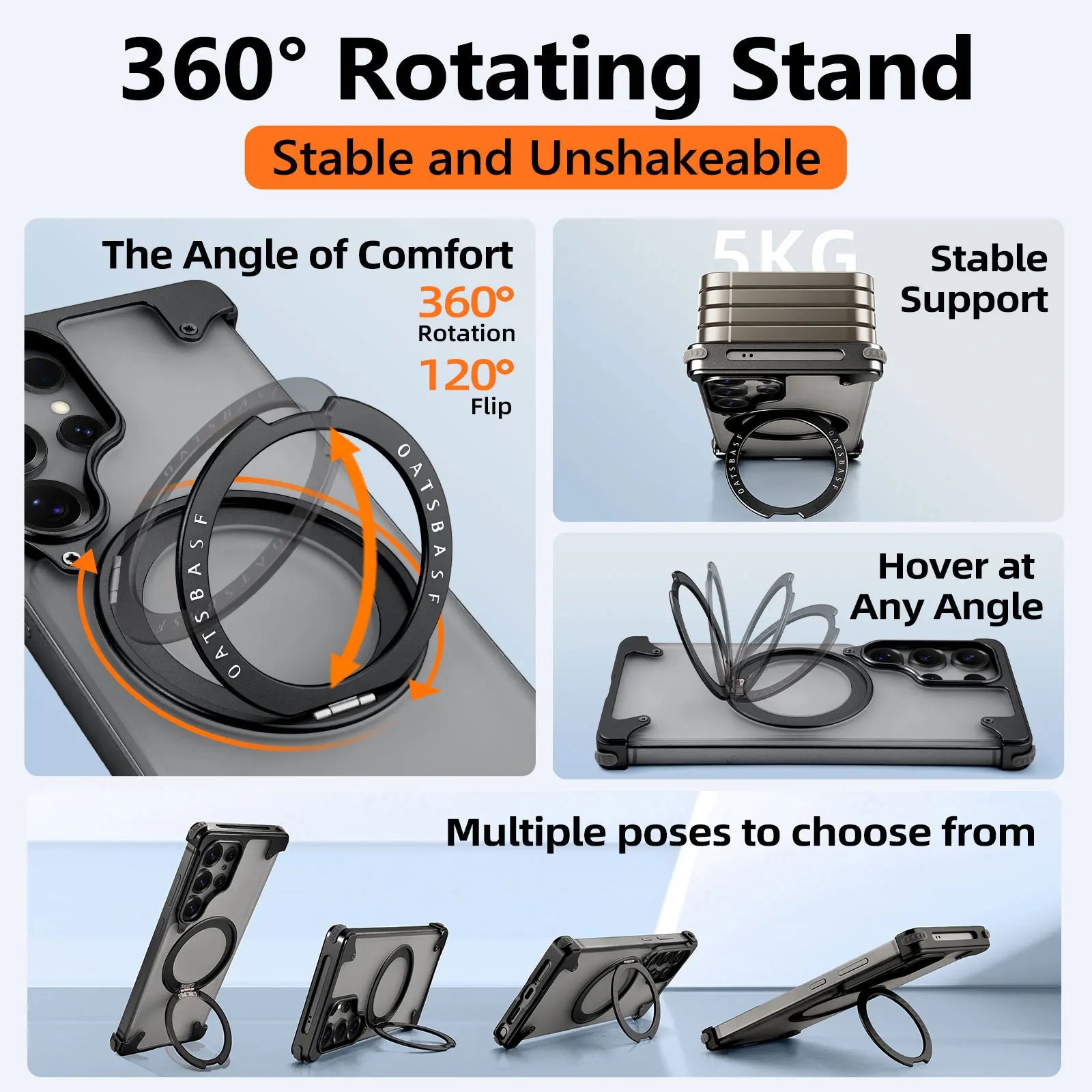 Samsung Galaxy S25 Ultra Shockproof Transparent Magnetic Case with 360° Ring Stand