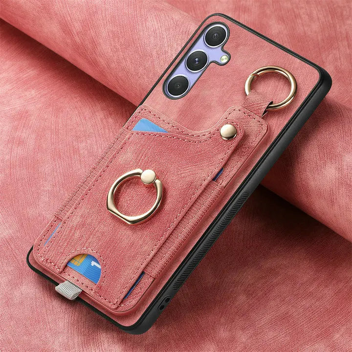 Leather Card Holder Case with 360° Rotating Ring Kickstand for Samsung Galaxy S26 Series