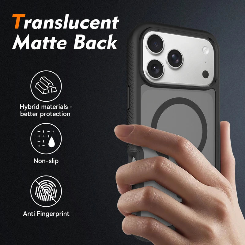 Translucent Matte MagSafe Case with Shock-Absorbing TPU Edge for iPhone 18 Series