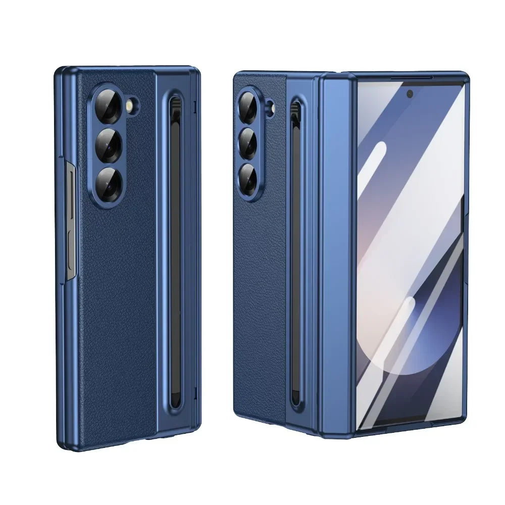 Shockproof Leather Case with Film, Pen Slot and Hinge Protection for Samsung Galaxy Z Fold 6