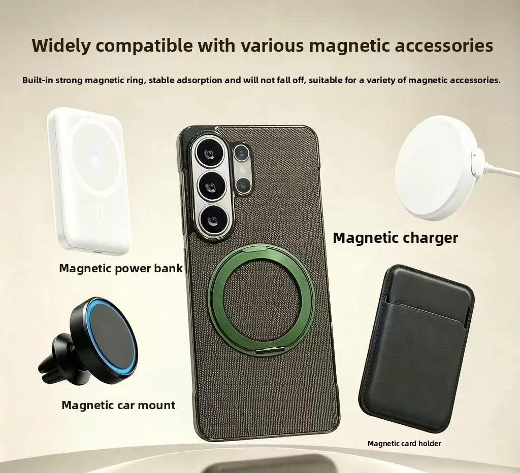 Frameless Leather Shockproof Case with 360° Rotating Magnetic Stand for Samsung Galaxy S24 Ultra