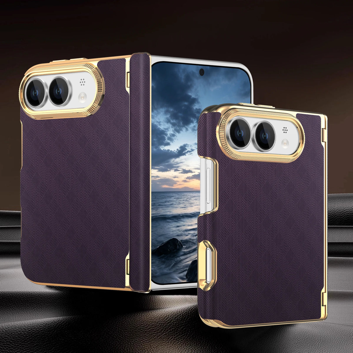 Leather Hinge Protection Case with Raised Camera Ring for iPhone Duo