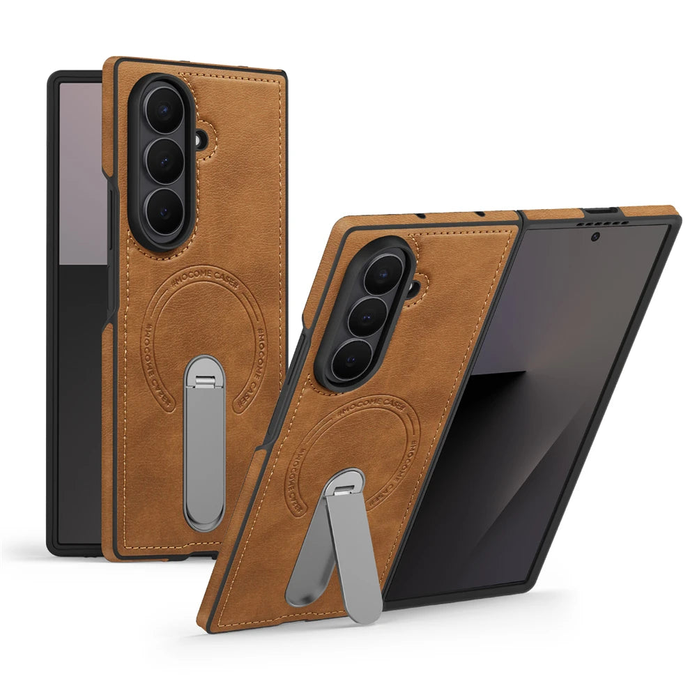 Premium Vintage Leather Magnetic Stand Case for Samsung Galaxy Z Fold 7