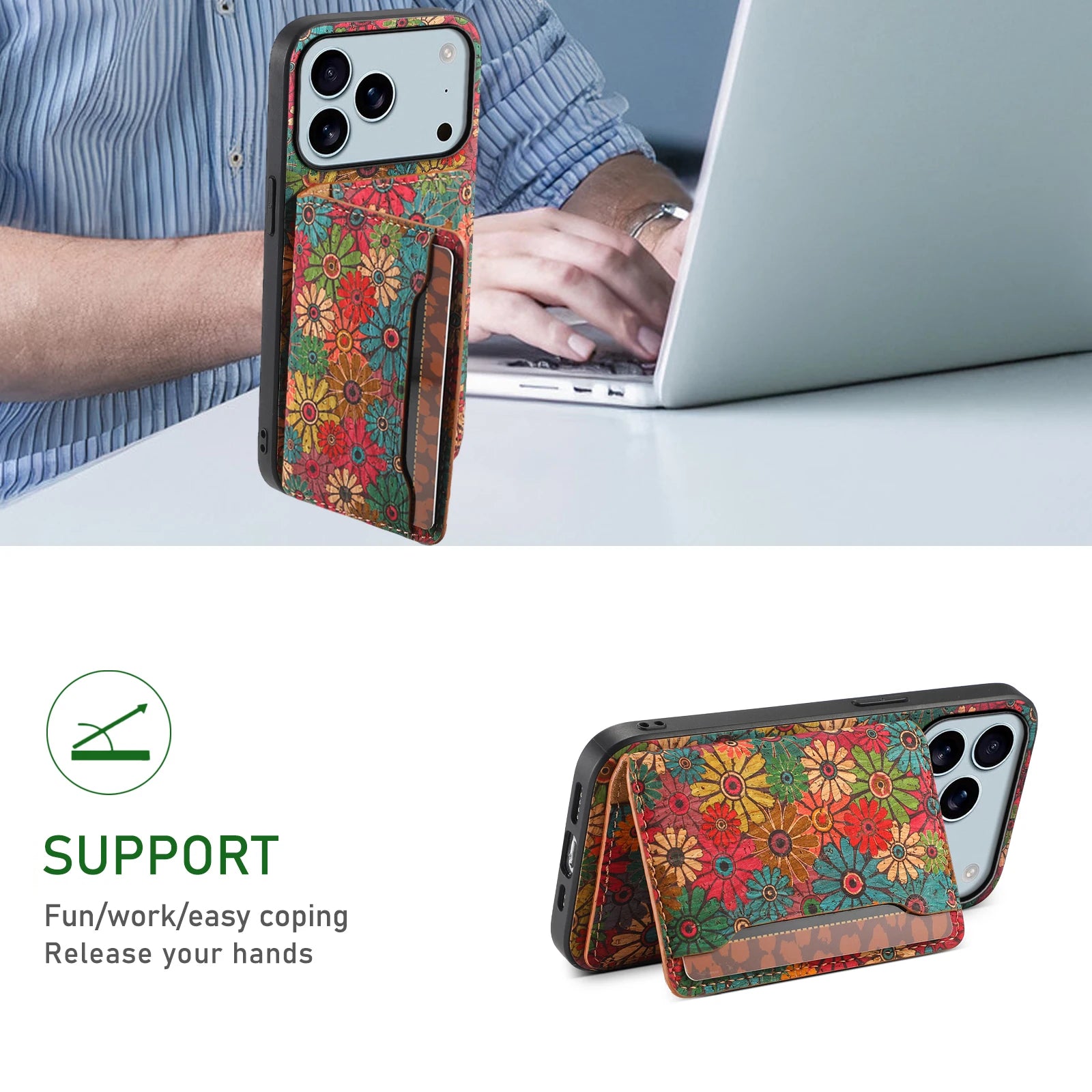 Floral Shockproof Leather Case with Card Slot for iPhone 17 Series