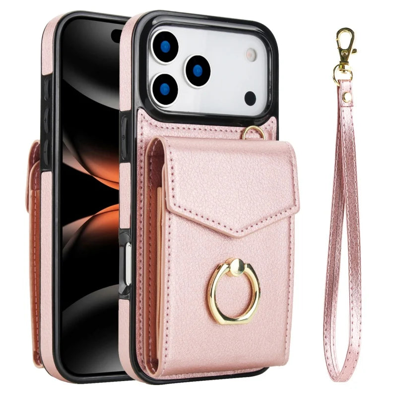All-in-One Leather Flip Case with Ring & Slots for iPhone 17 Series