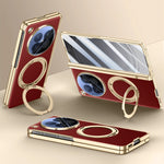OPPO Find N6 Premium Leather PC Case with Rotating Ring Holder Stand and Privacy Glass