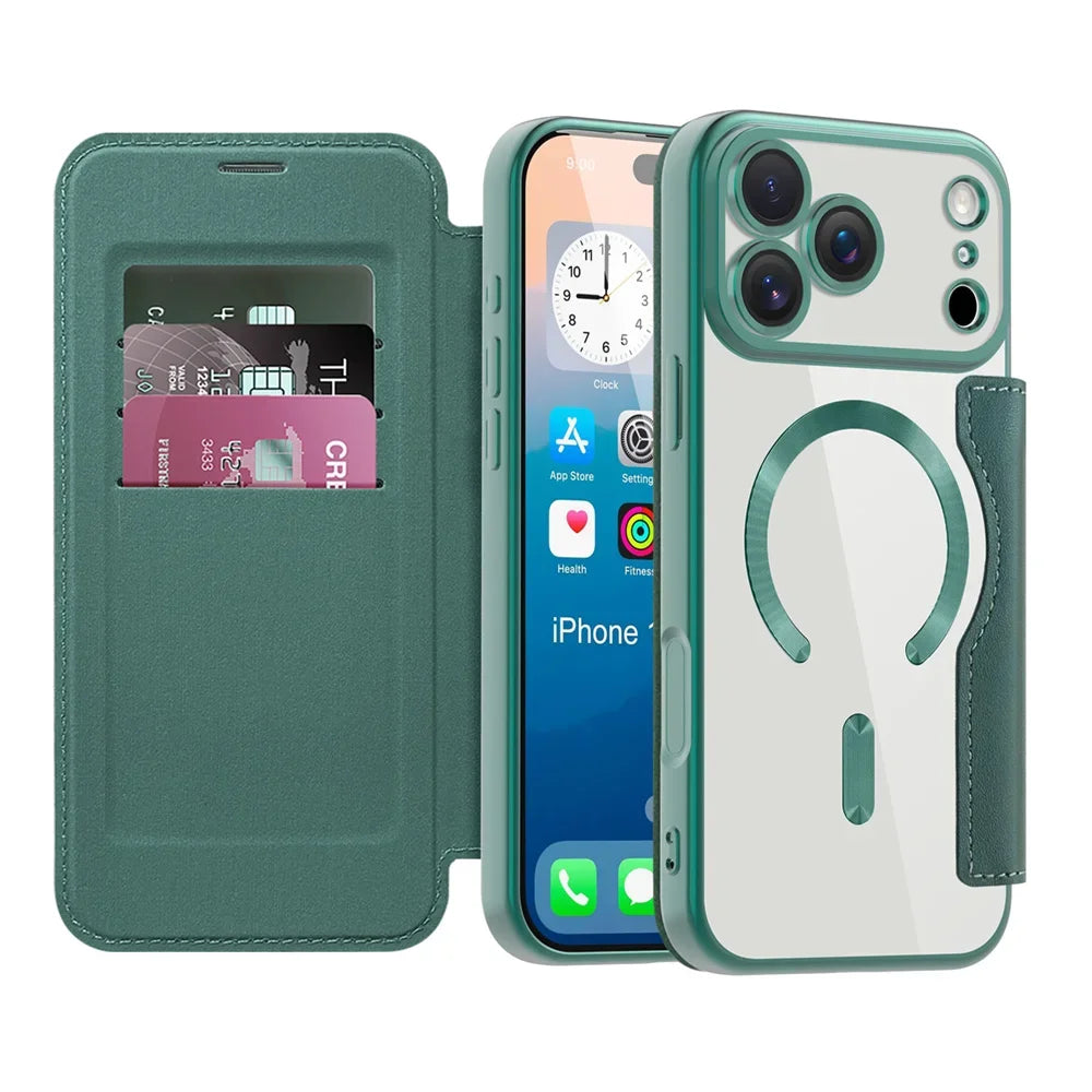 Premium Flip Leather MagSafe Case with Card Pocket for iPhone 17 Series