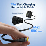 Baseus 45W GaN Travel Charger with Retractable USB Cable