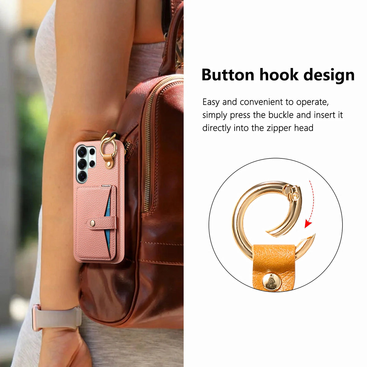 Pebble-Grain Leather Multi-Card Kickstand Case with Mirror for Samsung Galaxy S26 Series