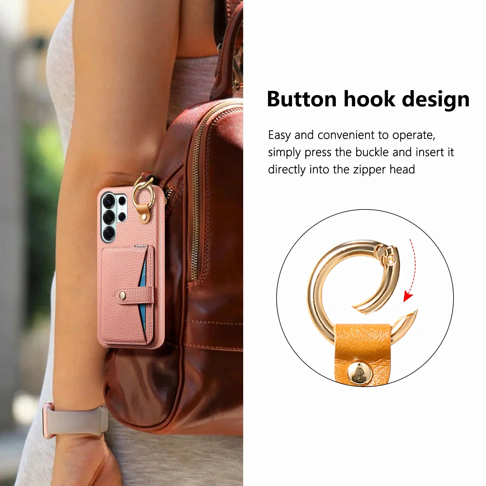 Pebbled Leather Flip Case with Built-In Makeup Mirror and Card Slots for Samsung Galaxy S23 Series