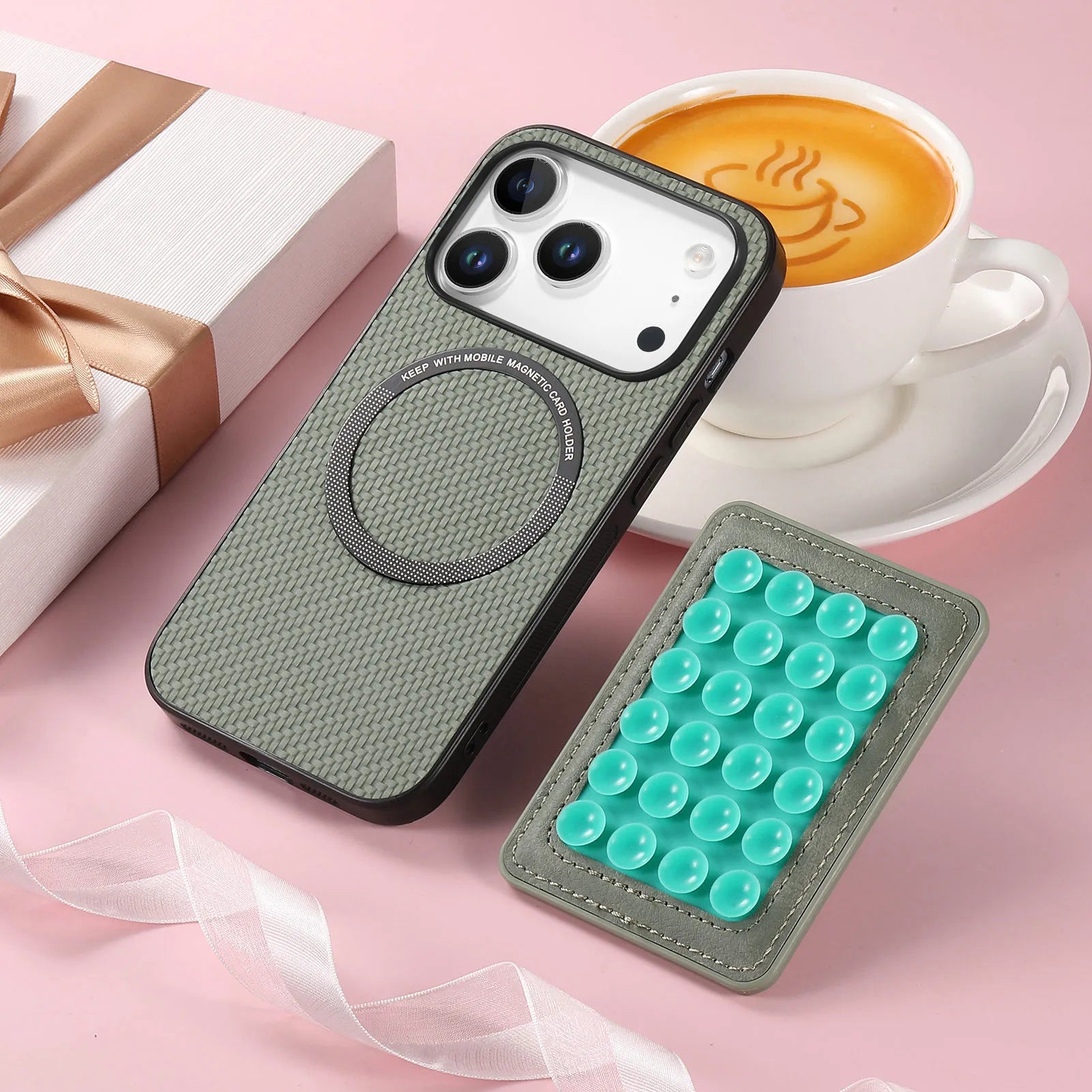 2-in-1 Detachable Fiber Texture MagSafe Leather Case with Card Holder & Suction Cup for iPhone 17 Series