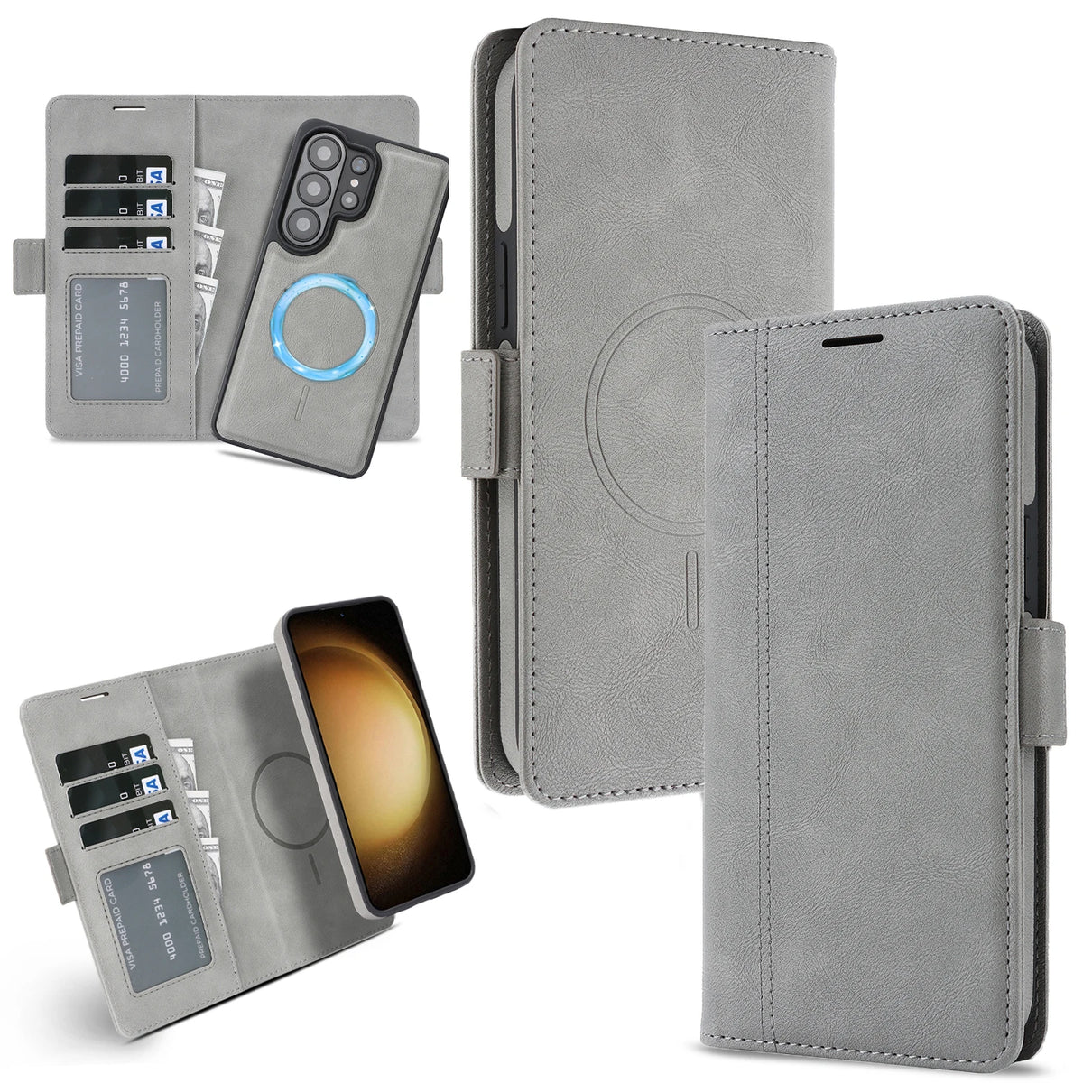 Leather Detachable Magnetic Wallet Case with 3-Card Slots for Samsung Galaxy S25 Series