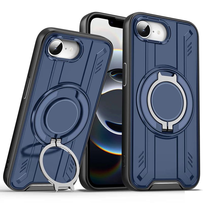 Shockproof Magnetic Hybrid Phone Case with Rotating Ring Bracket for iPhone 16e