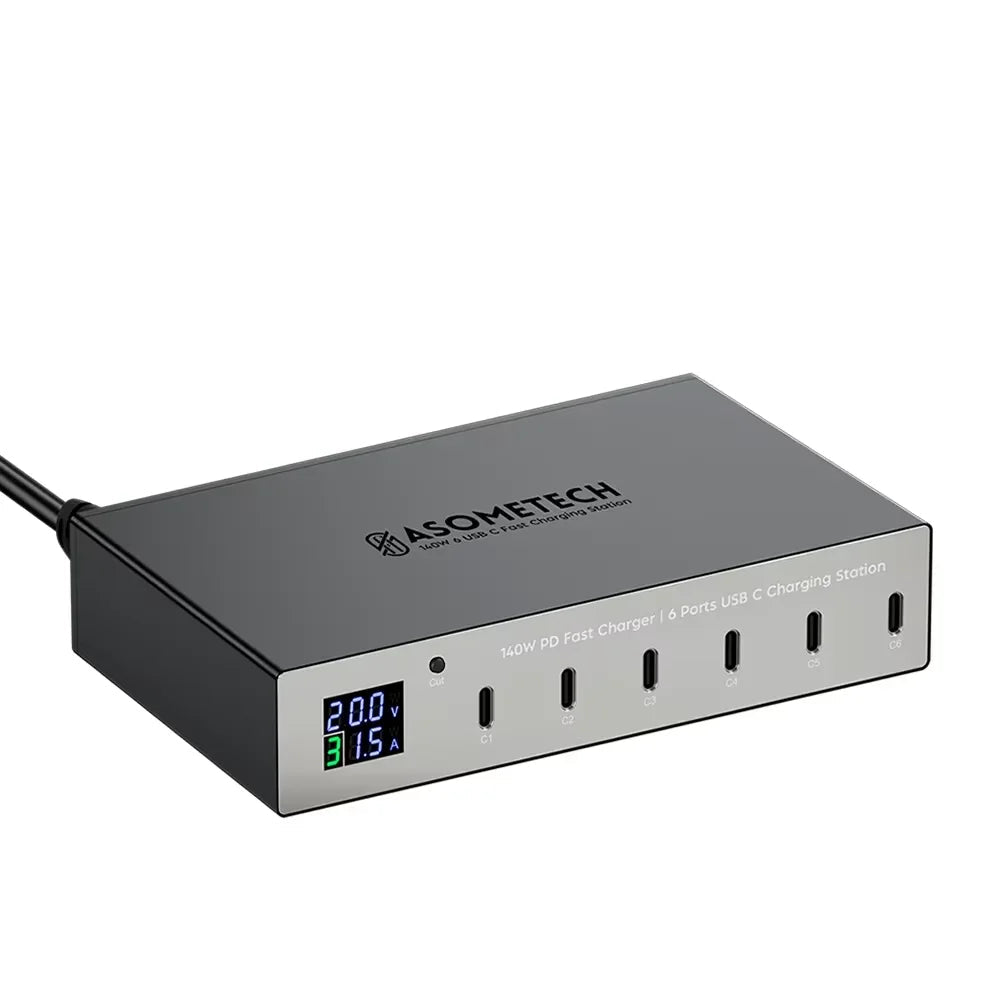 ASOMETECH 140W 6-Port USB-C PD Fast Charging Station