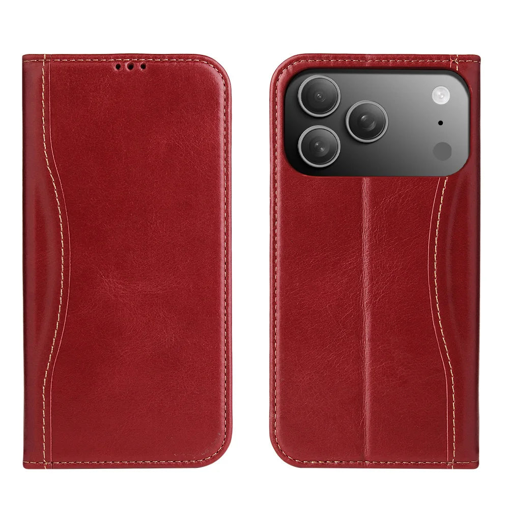 Genuine Cowhide Leather Wallet Case for iPhone 17 Series
