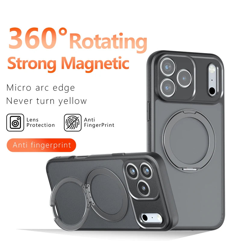 Frosted Matte MagSafe Case with 360° Rotating Ring Stand for iPhone 18 Series