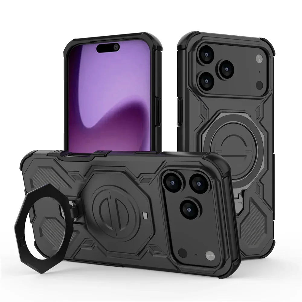 Heavy-Duty Magnetic Armor Case with Ring Kickstand for iPhone 17 Series