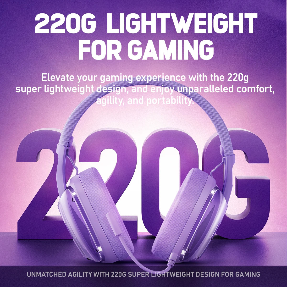 Picun G1 2.4GHz Wireless Gaming Headphones with Spatial Audio and Noise-Canceling Mic