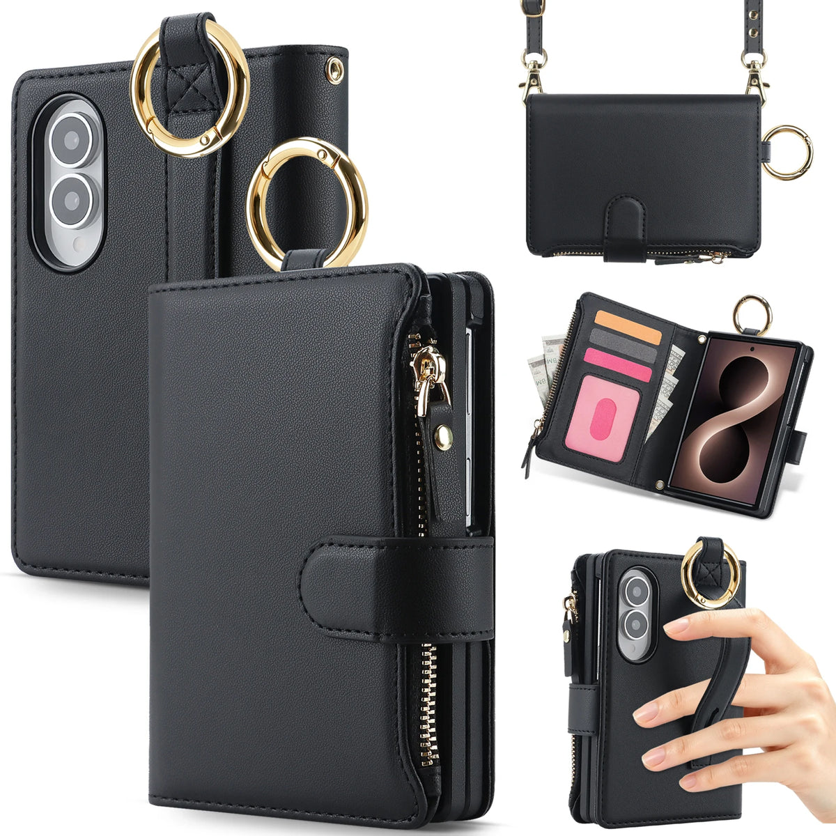 Leather Crossbody Wallet Case with Adjustable Strap for Samsung Galaxy Z Fold 8