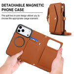 Detachable MagSafe Leather Crossbody Case with Zippered Flip Wallet & Card Slot for iPhone 17 Series