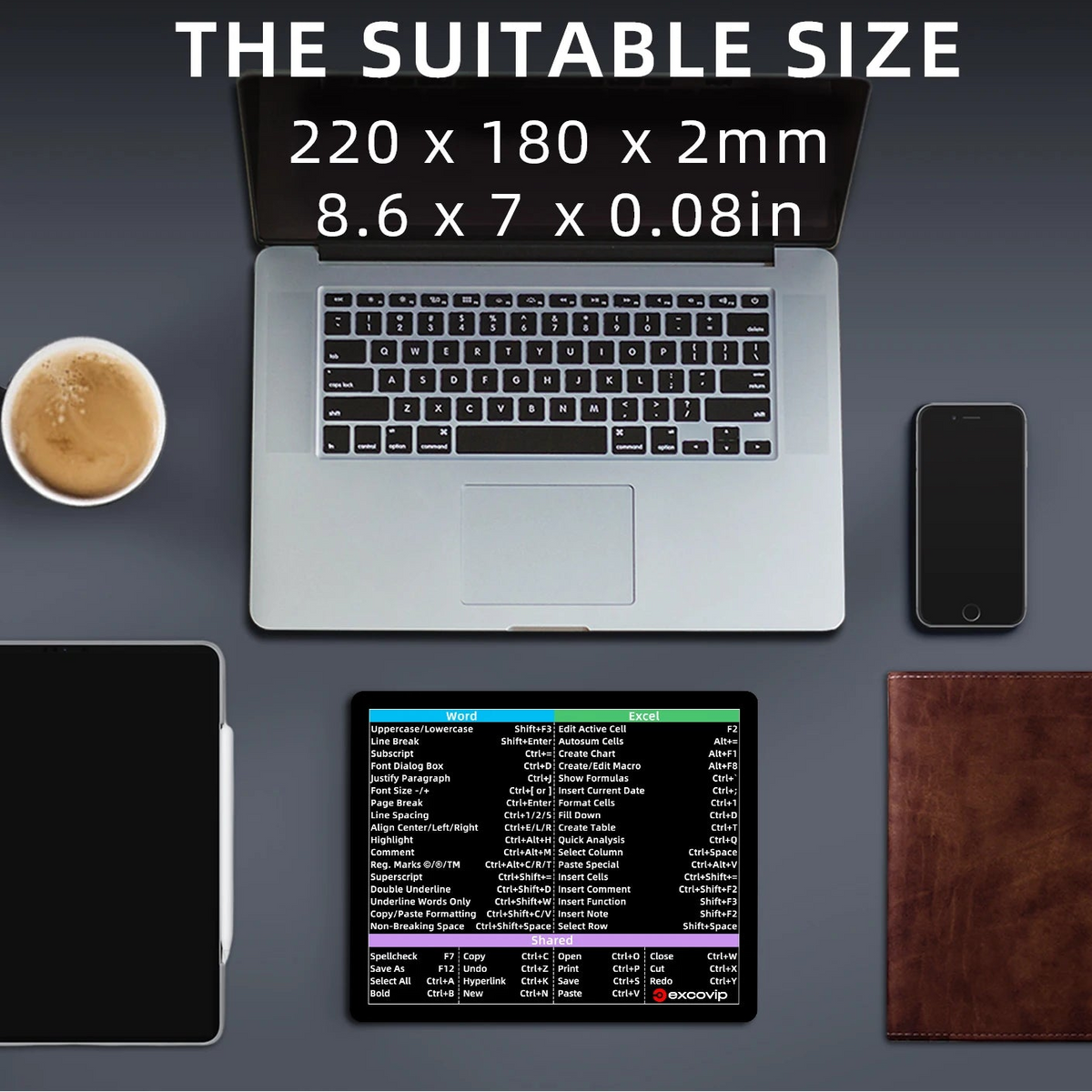 Color-Coded Excel Word Shortcuts Mousepad