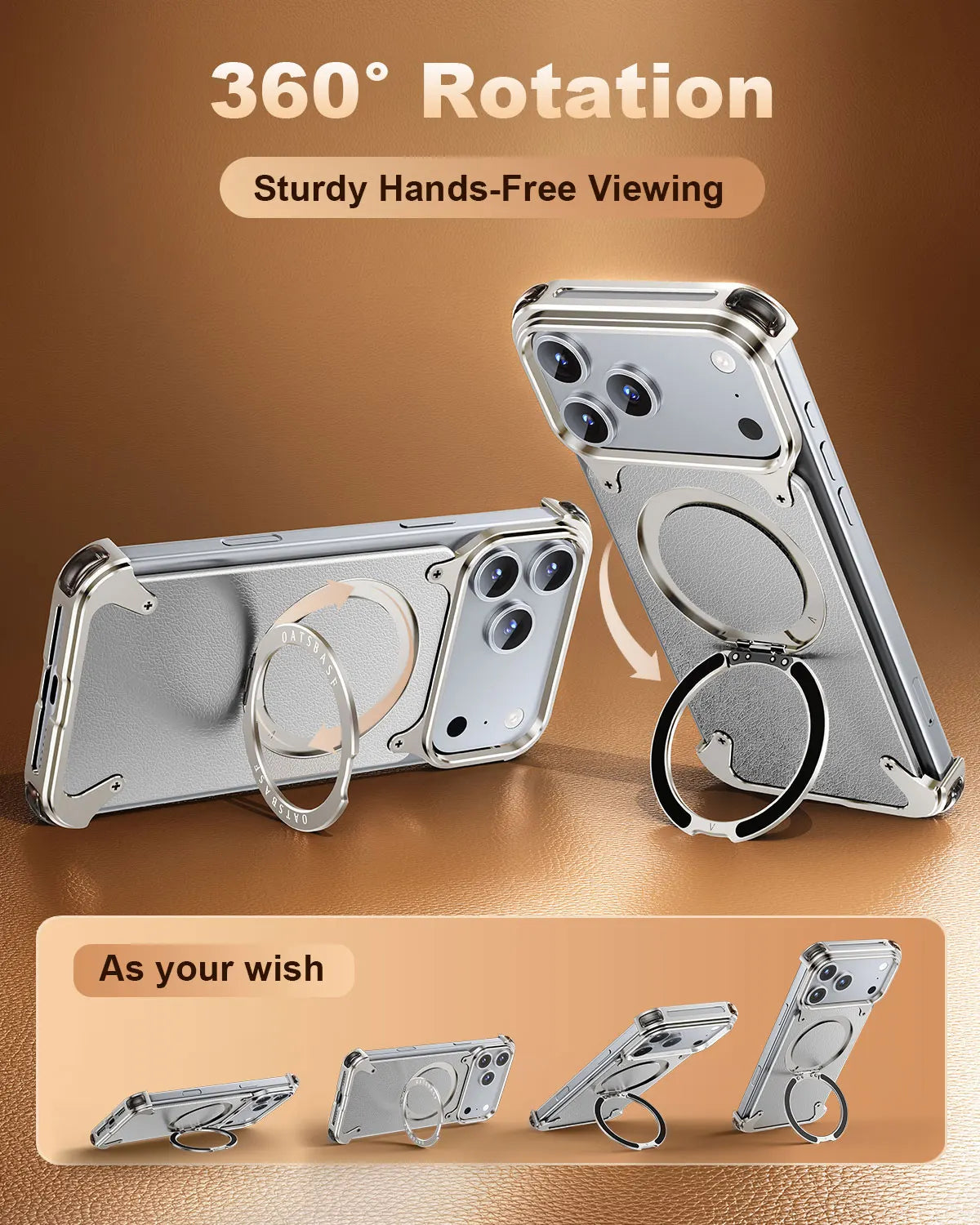 Leather Bumper Case with 360° Rotating Ring Stand for iPhone 18 Series