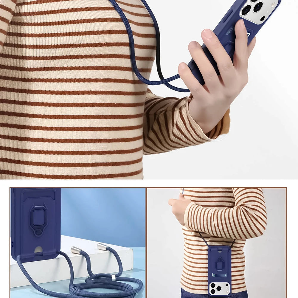 Shockproof Soft Case with Lanyard Strap & Card Slot for iPhone 17 Series