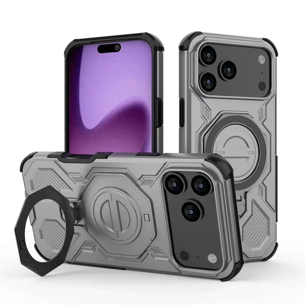 Heavy-Duty Magnetic Armor Case with Ring Kickstand for iPhone 17 Series