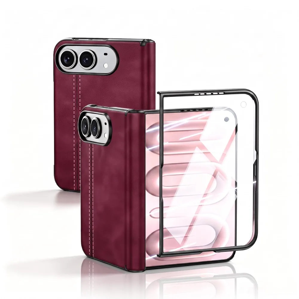 Matte Leather Case with Built-In Tempered Glass for iPhone Duo