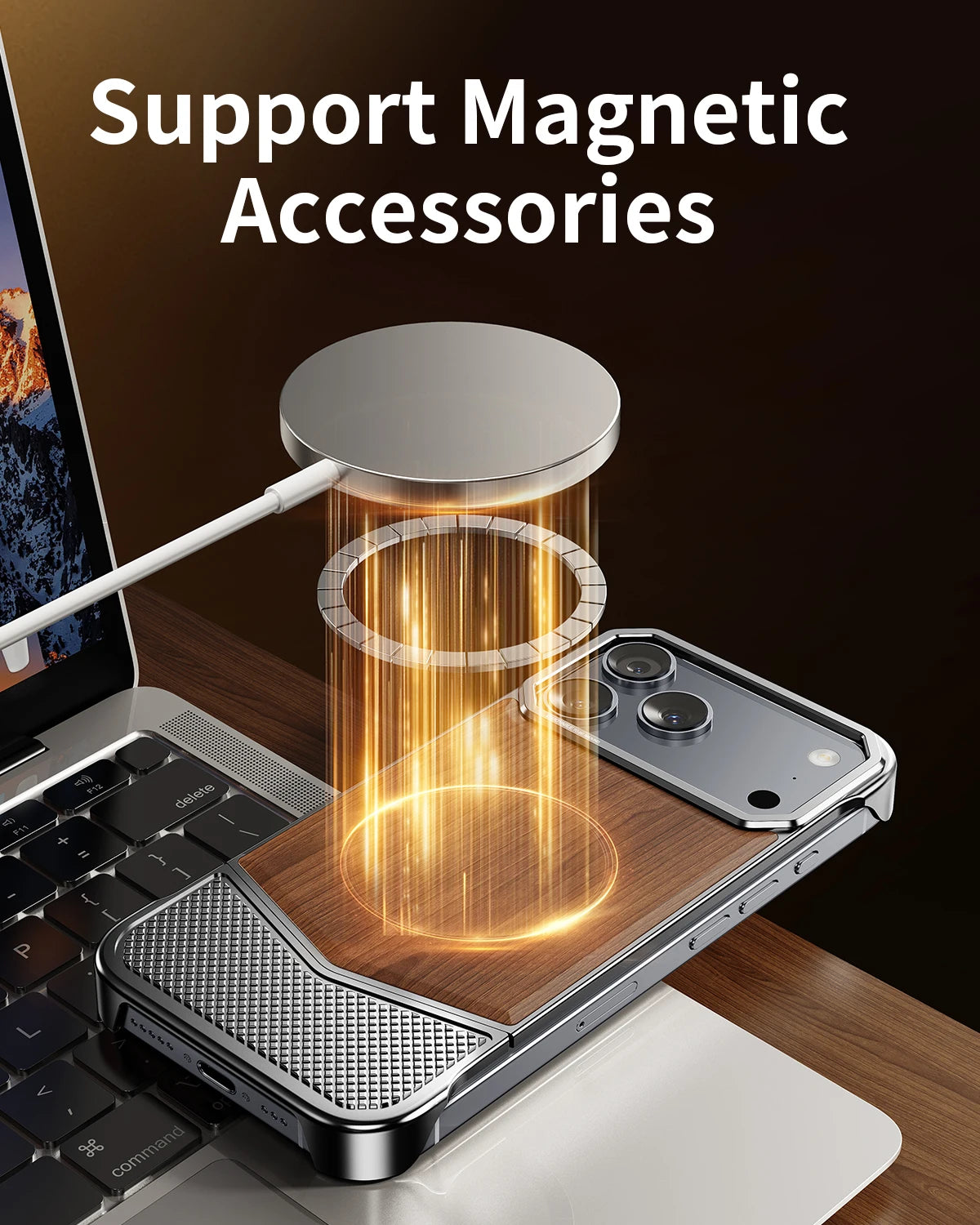 Wood Texture Phone Case with Metal Frame for iPhone 17 Pro & Pro Max