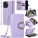 Crossbody Glitter Leather Wallet Case with Card Slots and Zipper Bag Purse for iPhone 15 Series