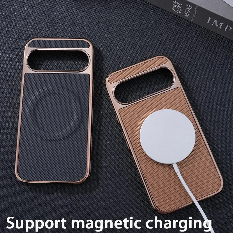 Soft Edge Leather Plating Magnetic Case for Google Pixel 9 Series