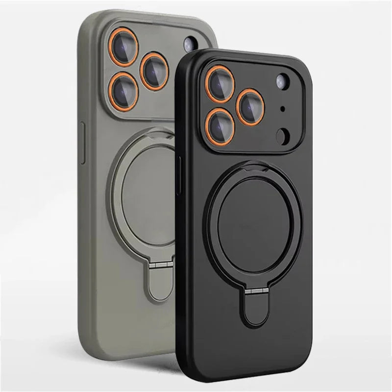 iPhone 17 Series Silicone MagSafe Case with Rotating Ring Holder Stand