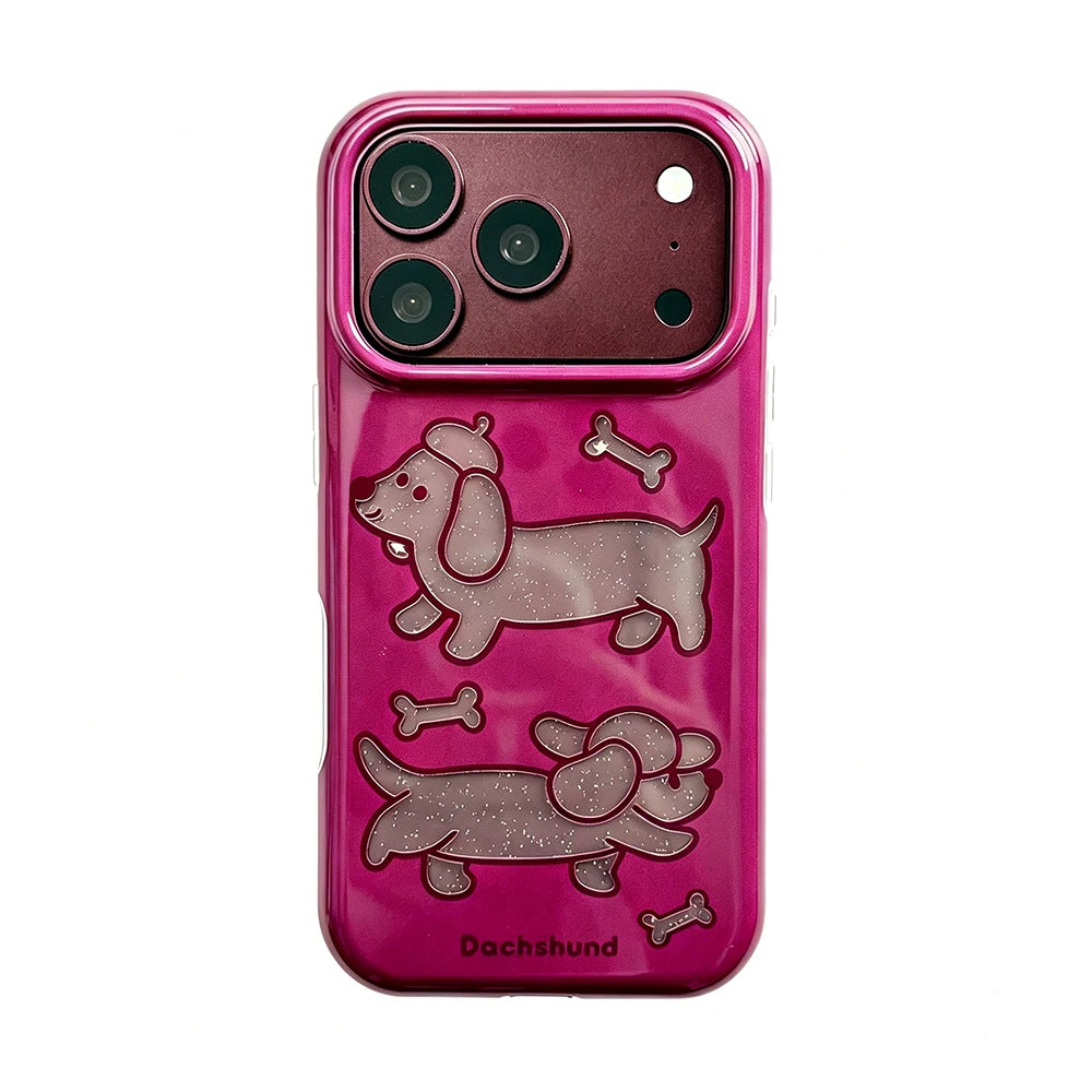 Dachshund Glitter Case with Raised Camera Frame for iPhone 18 Series