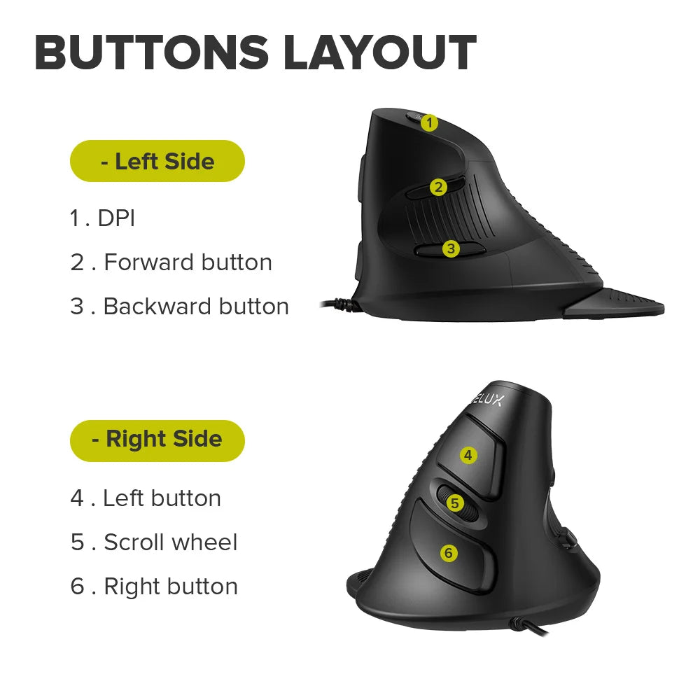 Delux M618BU Ergonomic Vertical Office Mouse