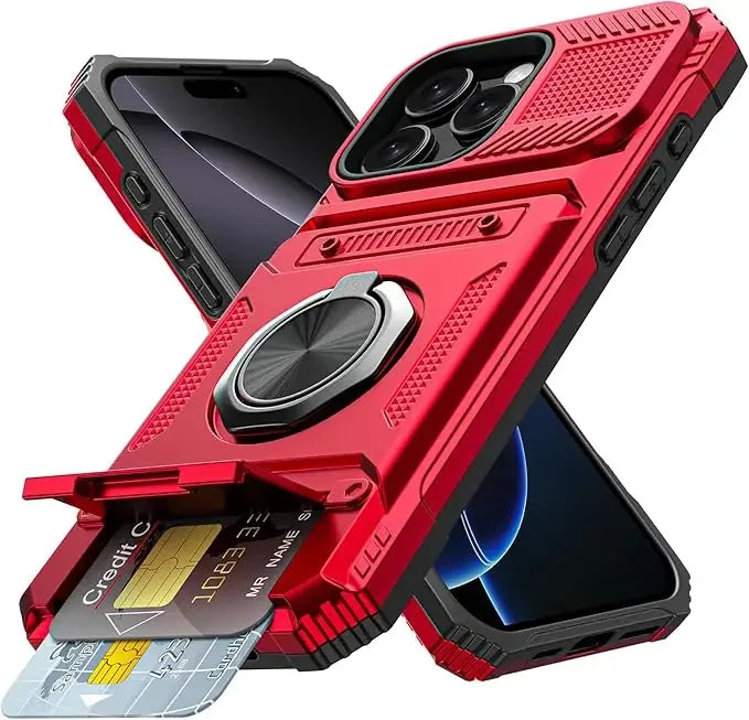 iPhone 16 Series Shockproof Magnetic Heavy Duty Case with Ring & Card Slot